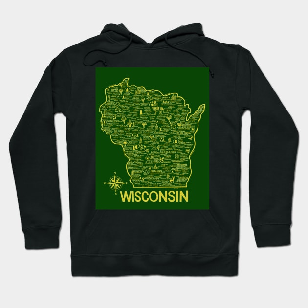 Wisconsin Map Hoodie by fiberandgloss